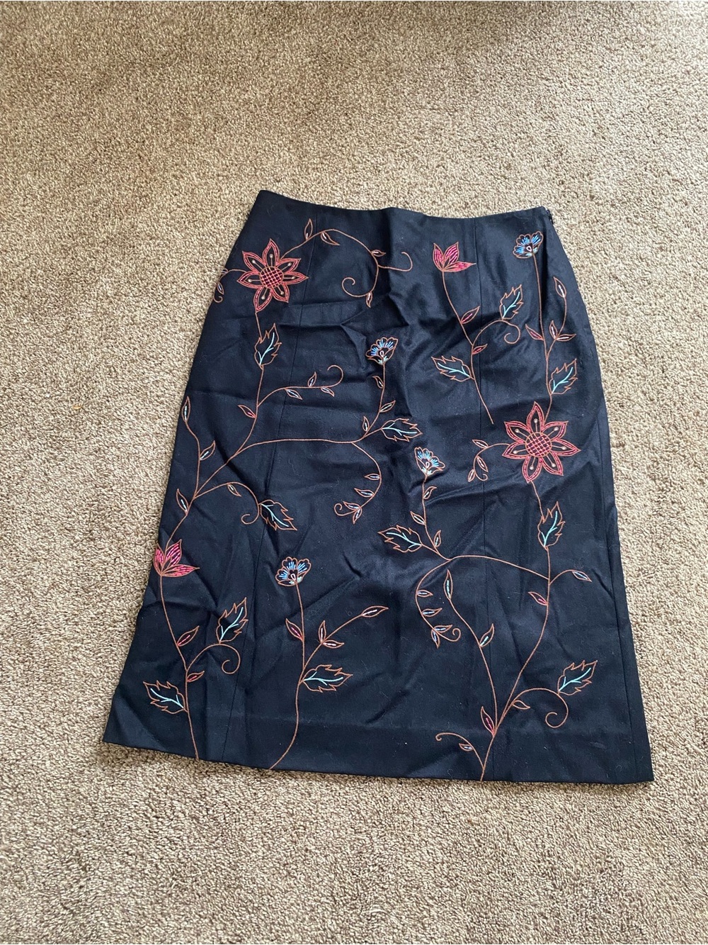 Harold's Black Midi Skirt with Pink & Blue Floral Embroidery